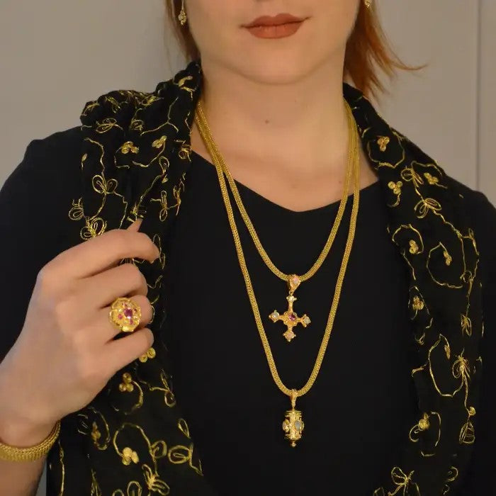 Opal and Diamond Prayer Wheel Pendant