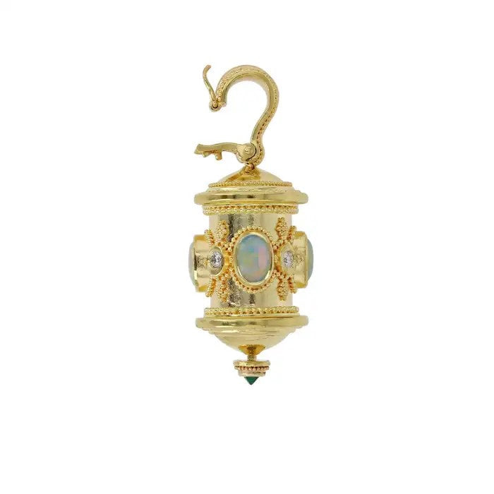 Opal and Diamond Prayer Wheel Pendant