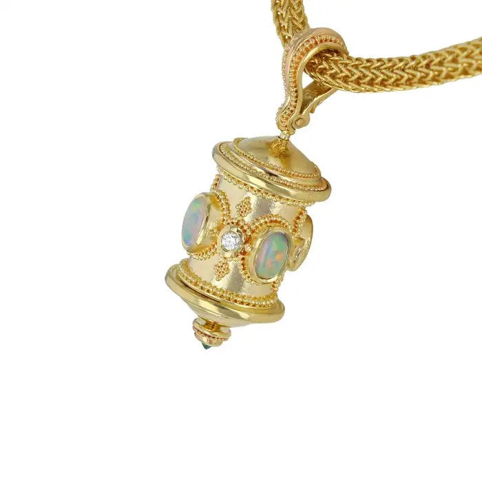 Opal and Diamond Prayer Wheel Pendant