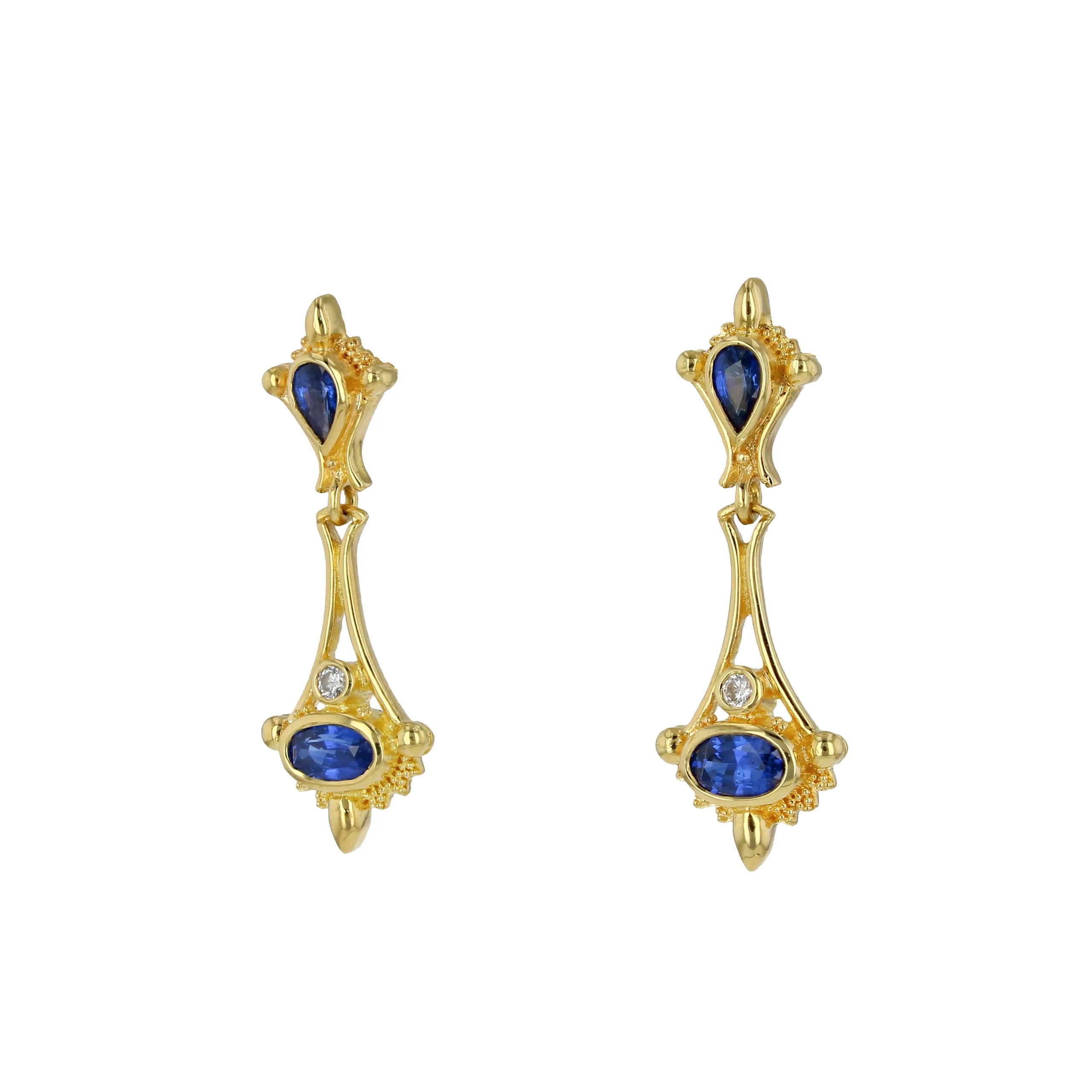Blue Sapphire and Diamond Drop Earrings