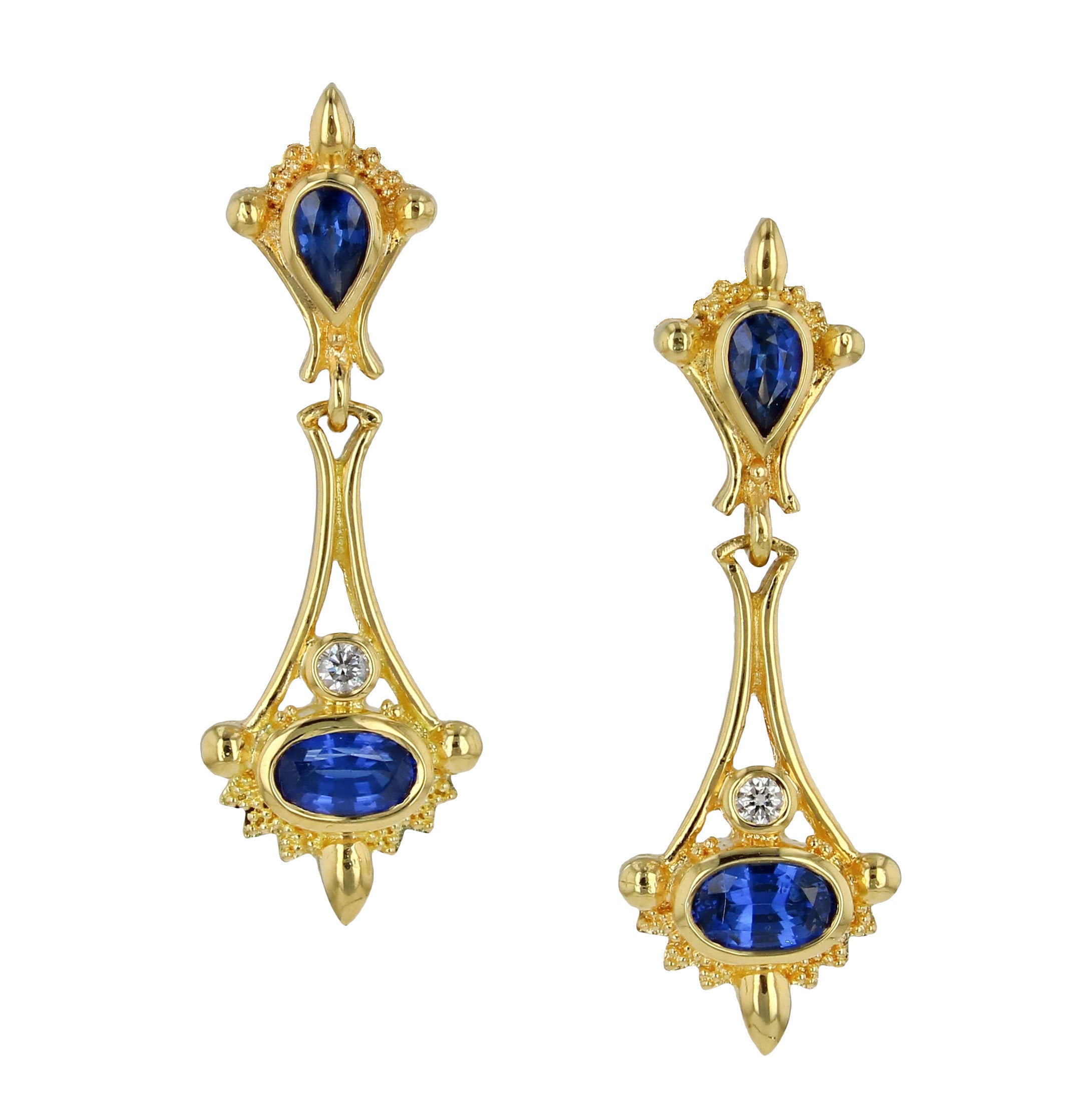 Blue Sapphire and Diamond Drop Earrings