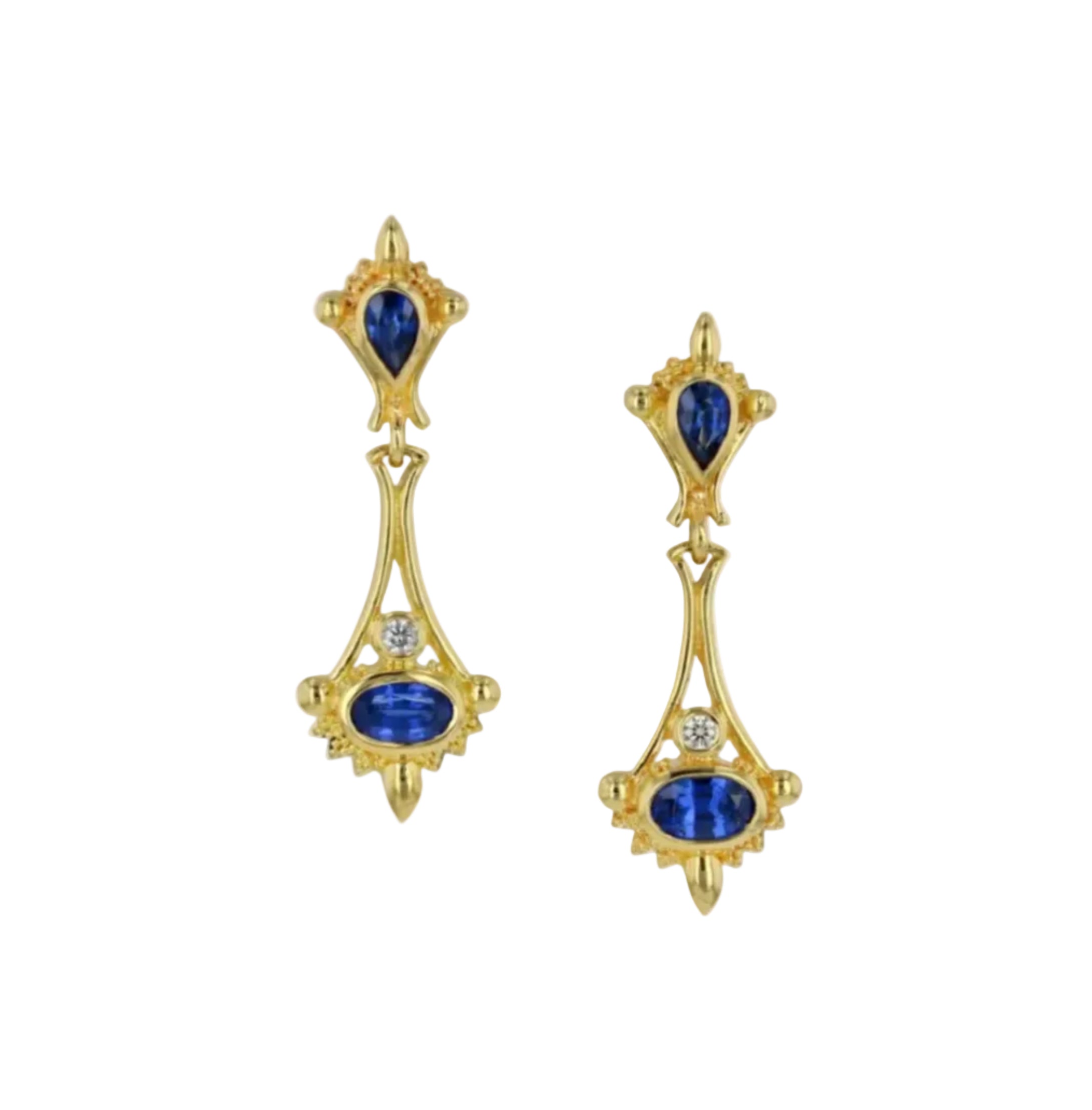 Blue Sapphire and Diamond Drop Earrings