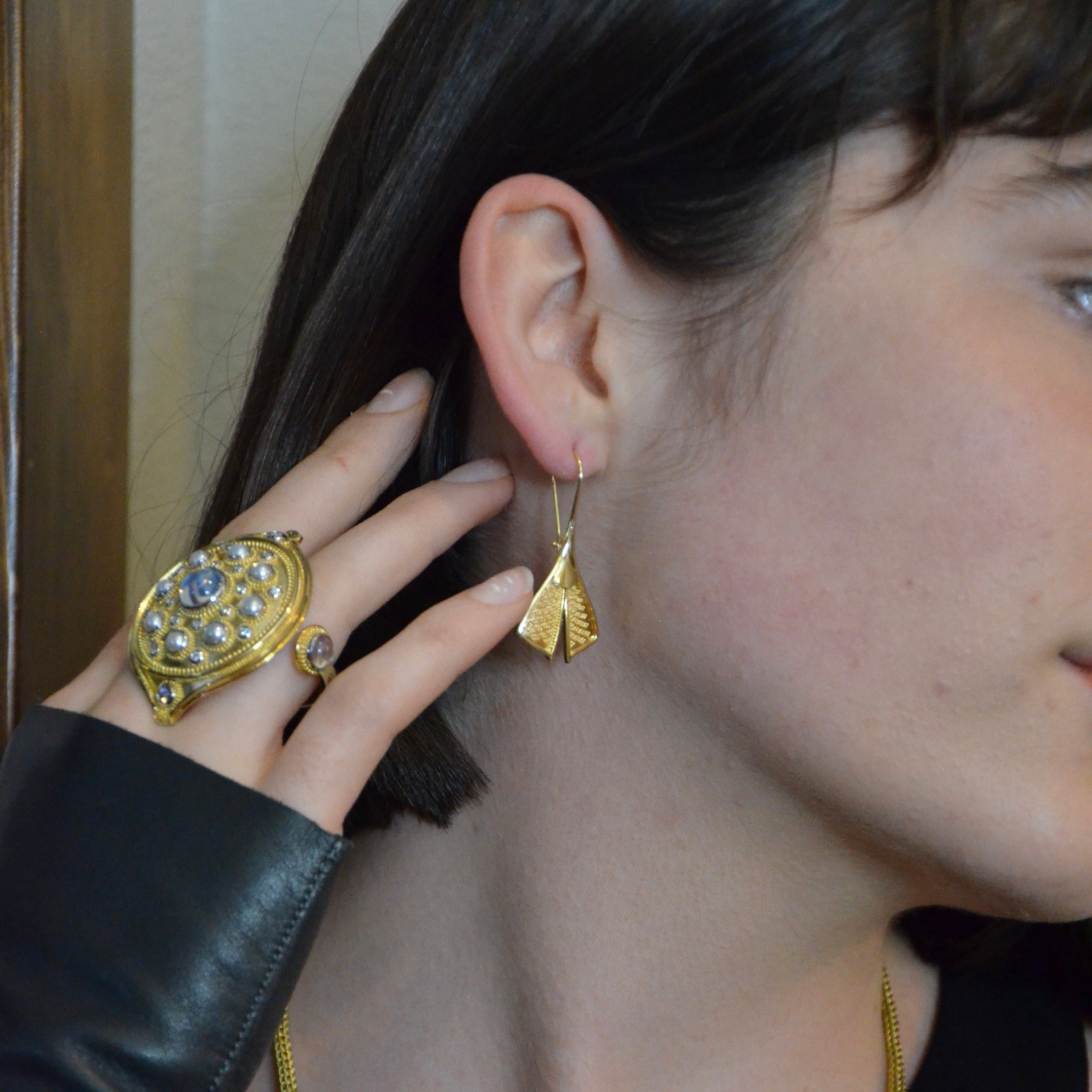 All Gold Feather Drop Earrings