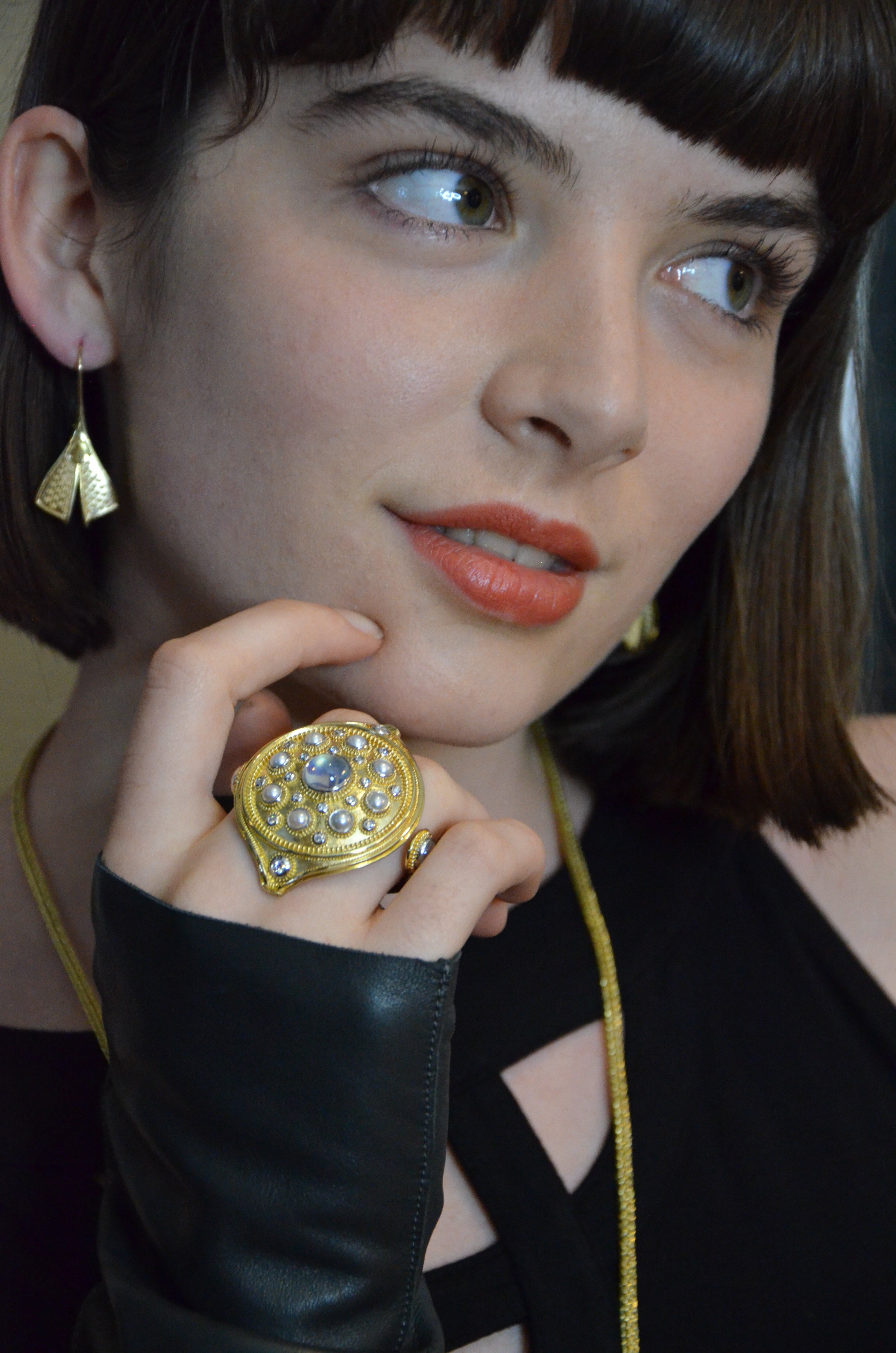 All Gold Feather Drop Earrings