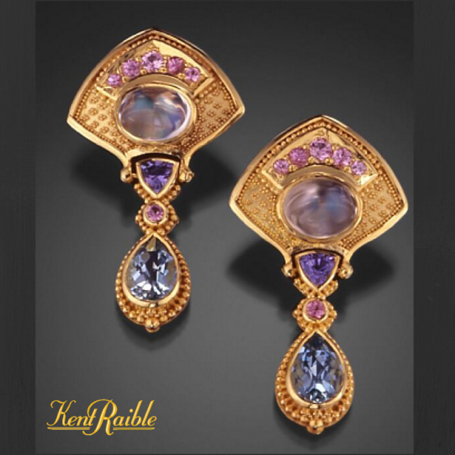 Moon Flower Multi Gemstone Drop Earrings