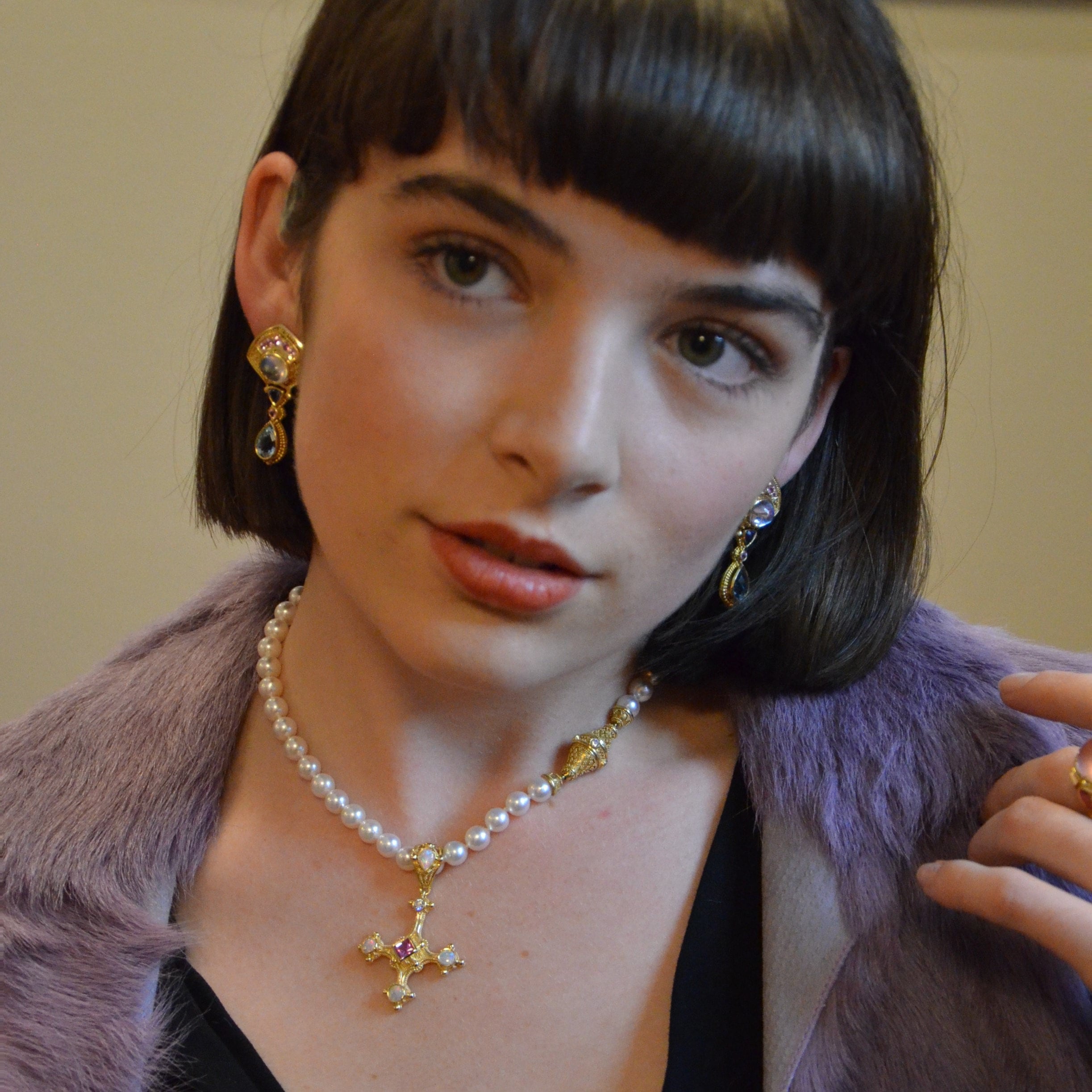 Moon Flower Multi Gemstone Drop Earrings