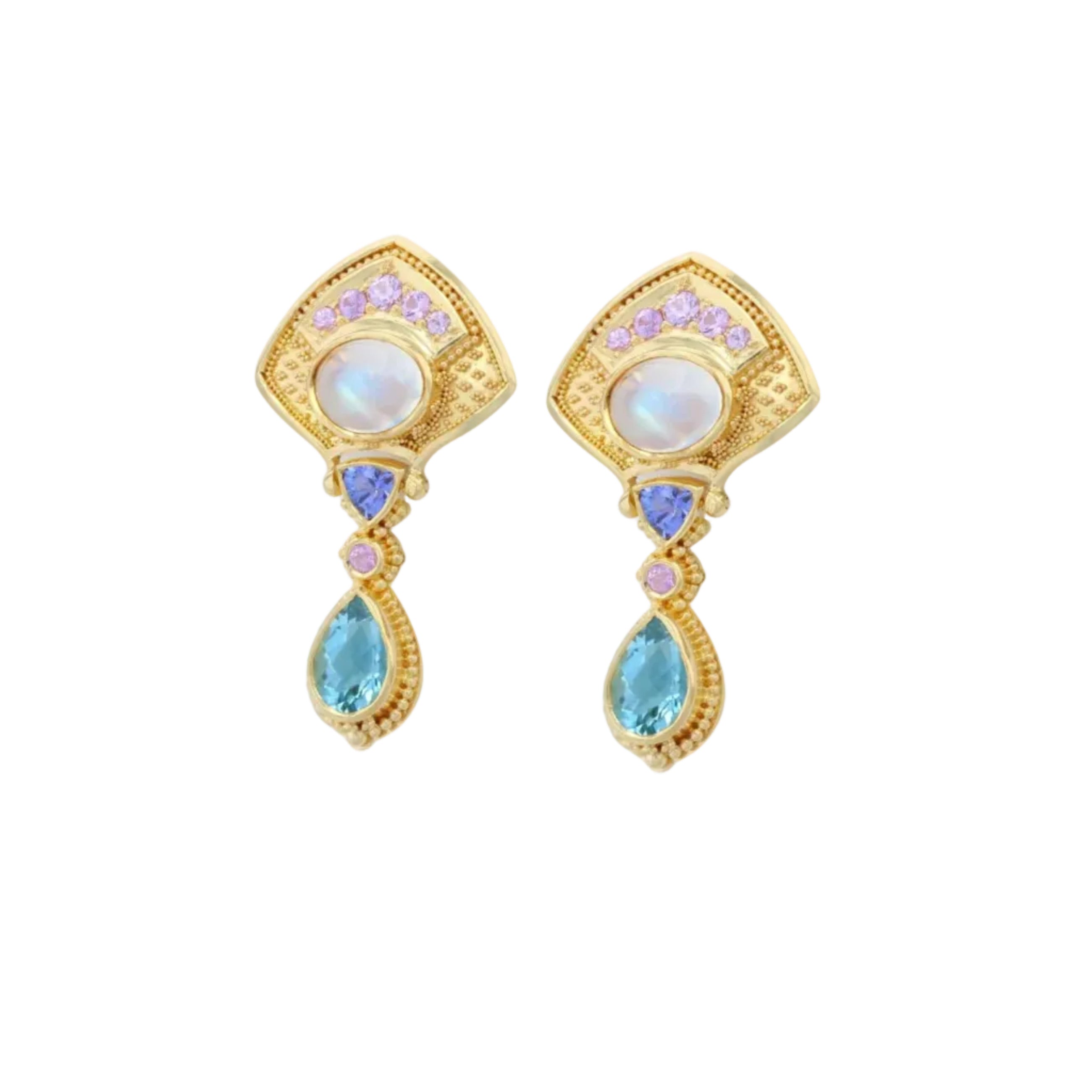 Moon Flower Multi Gemstone Drop Earrings