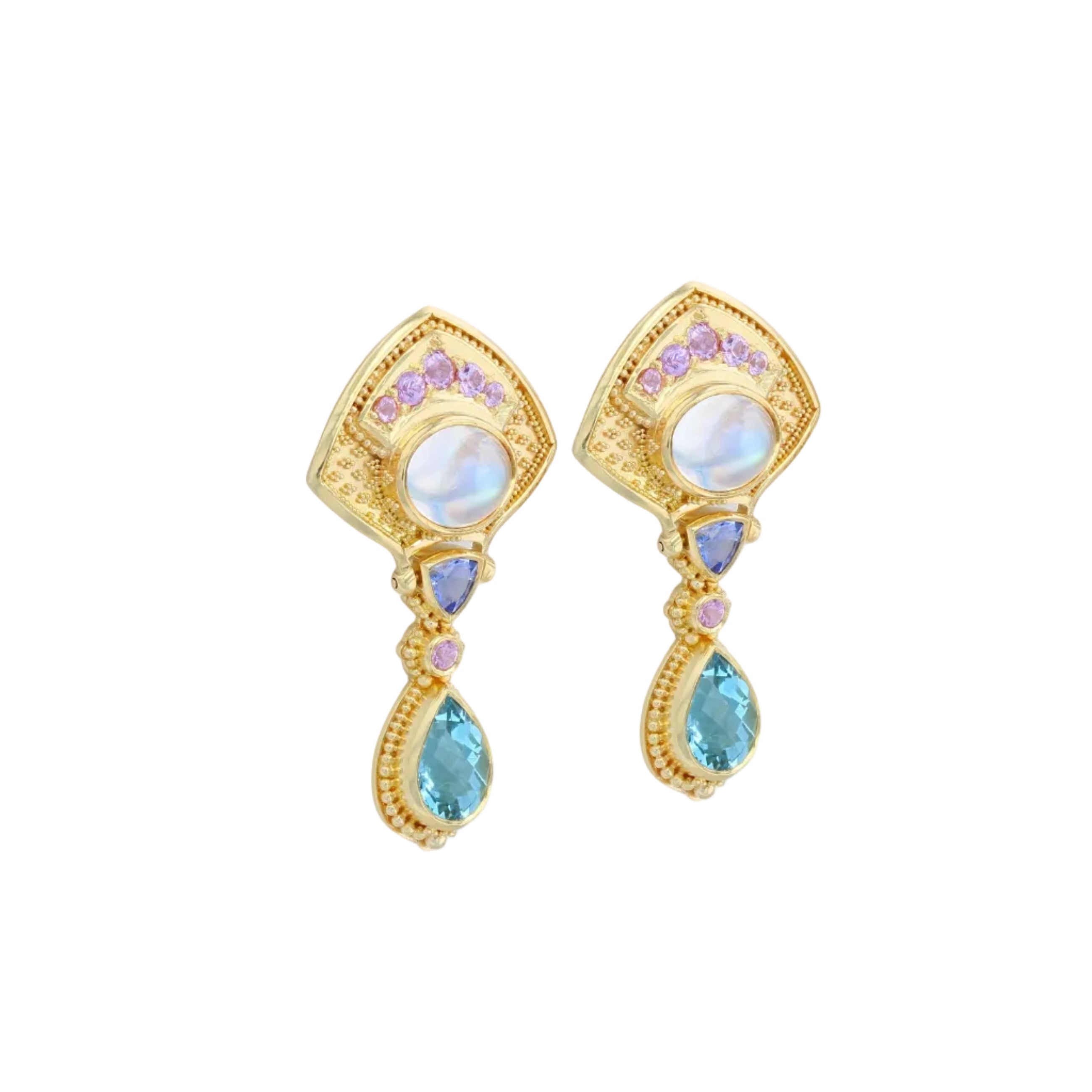 Moon Flower Multi Gemstone Drop Earrings