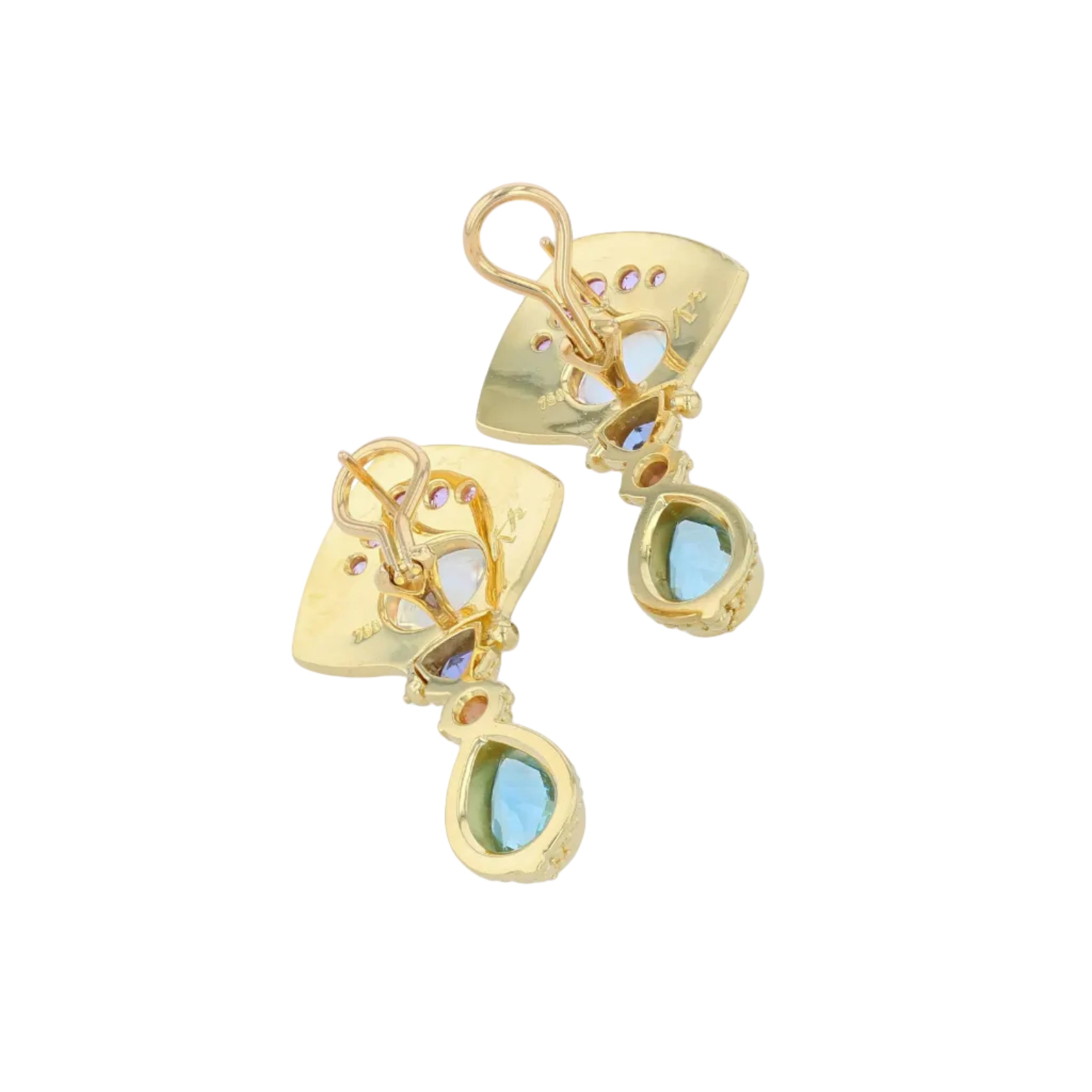 Moon Flower Multi Gemstone Drop Earrings
