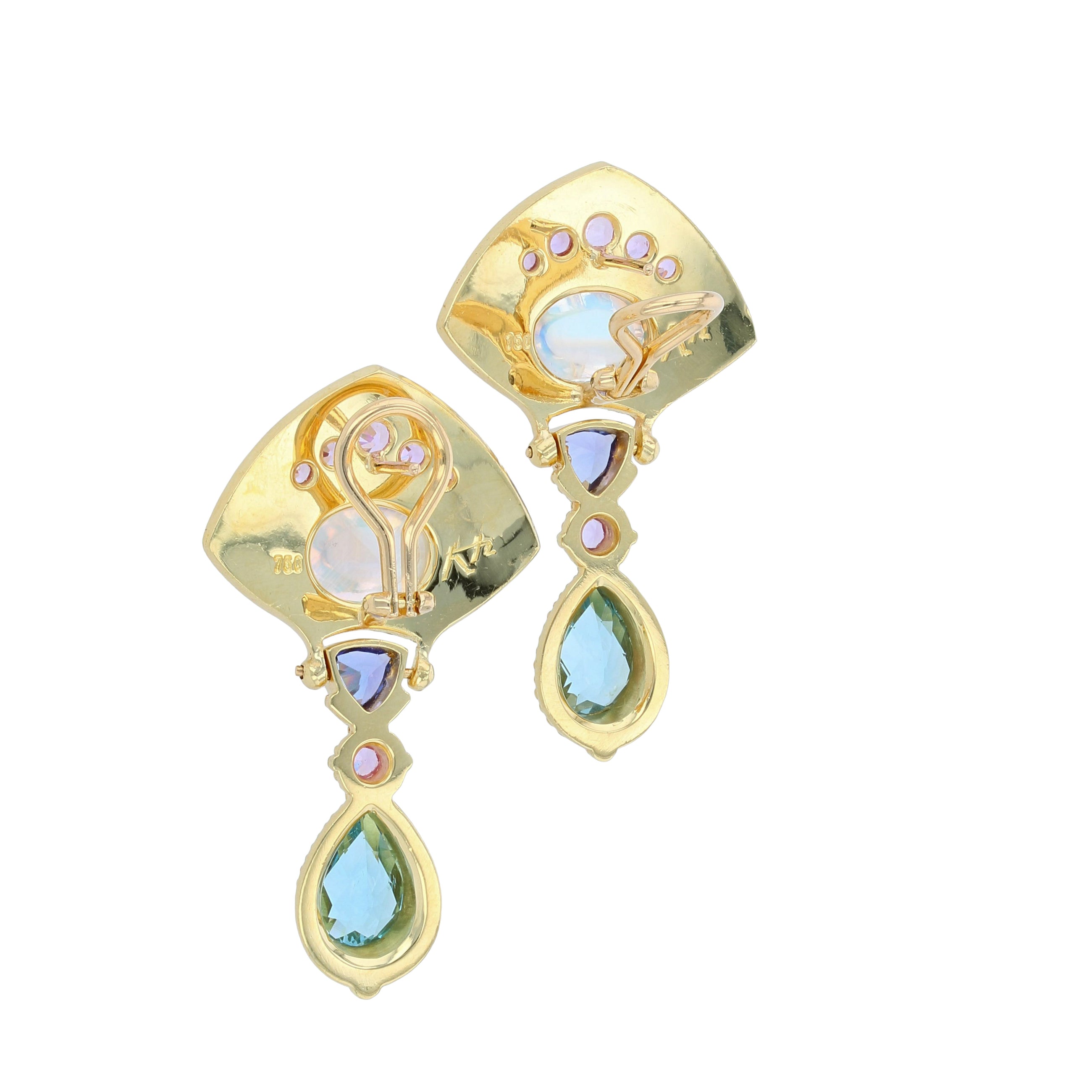 Moon Flower Multi Gemstone Drop Earrings