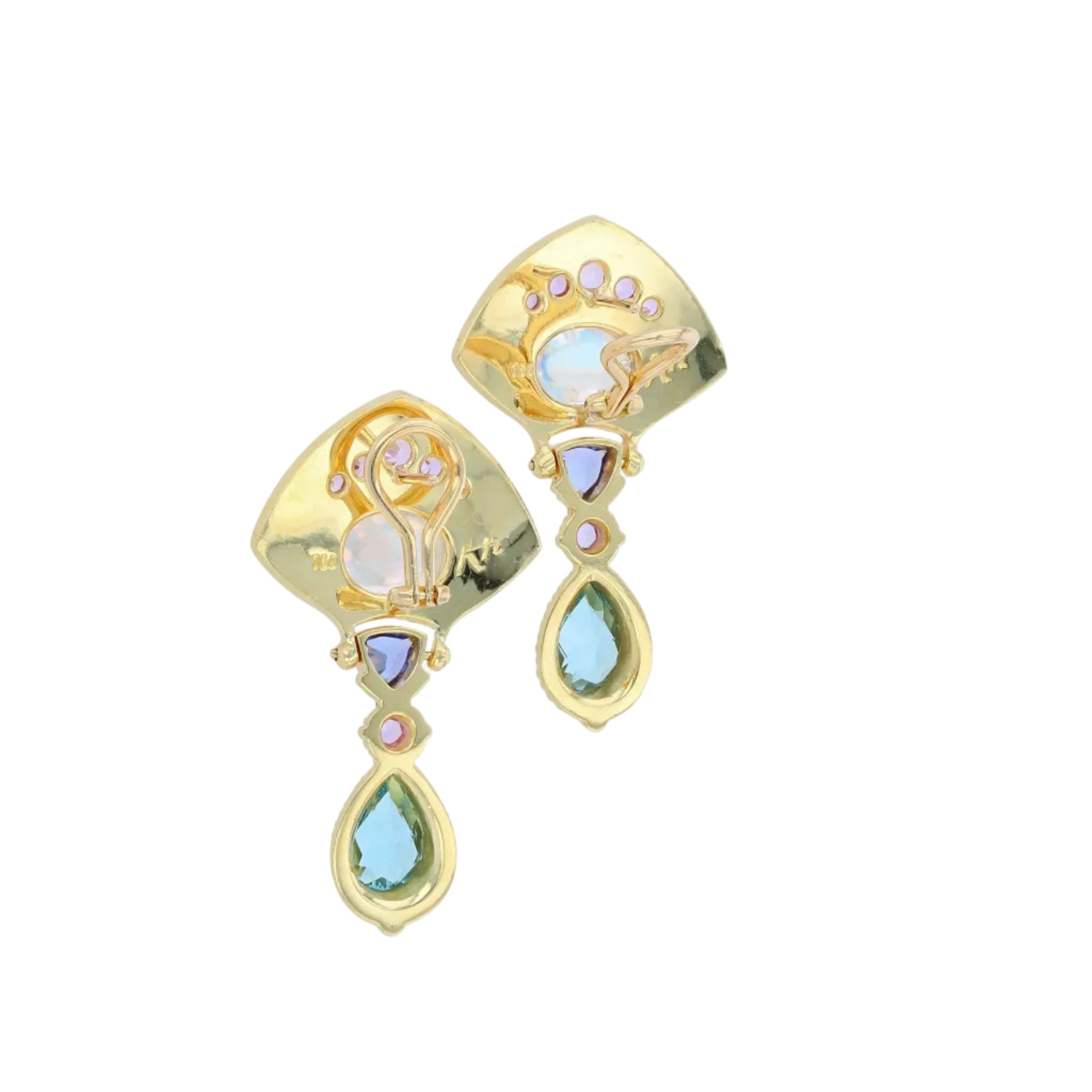 Moon Flower Multi Gemstone Drop Earrings