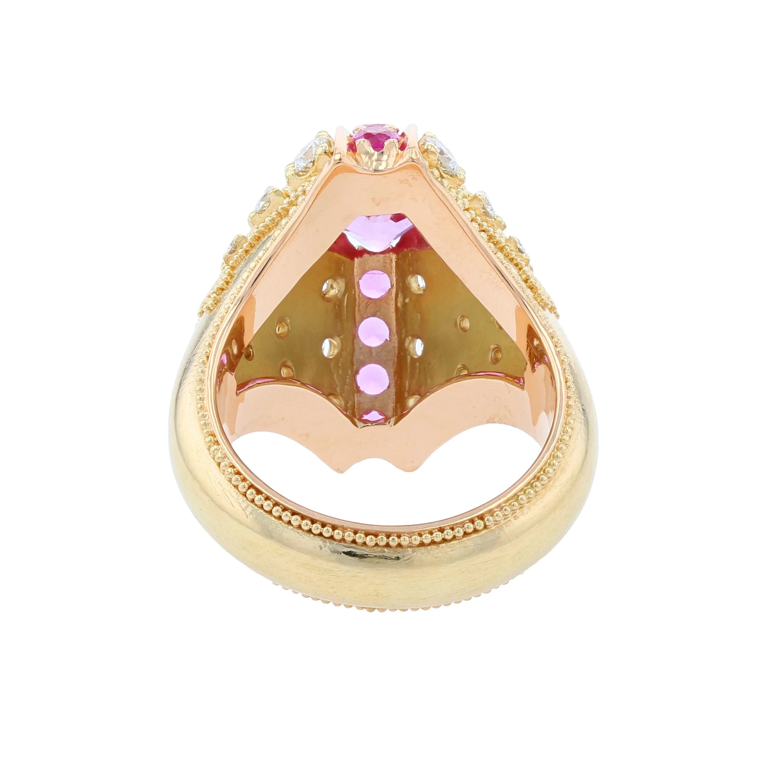 Pink Sapphire and Diamond Bombe Fan Ring
