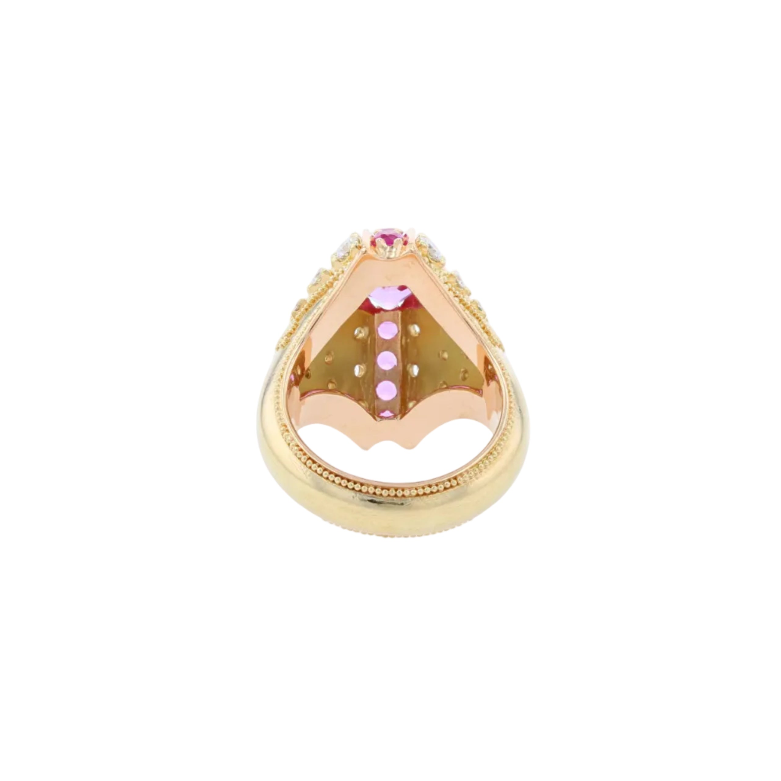 Pink Sapphire and Diamond Bombe Fan Ring