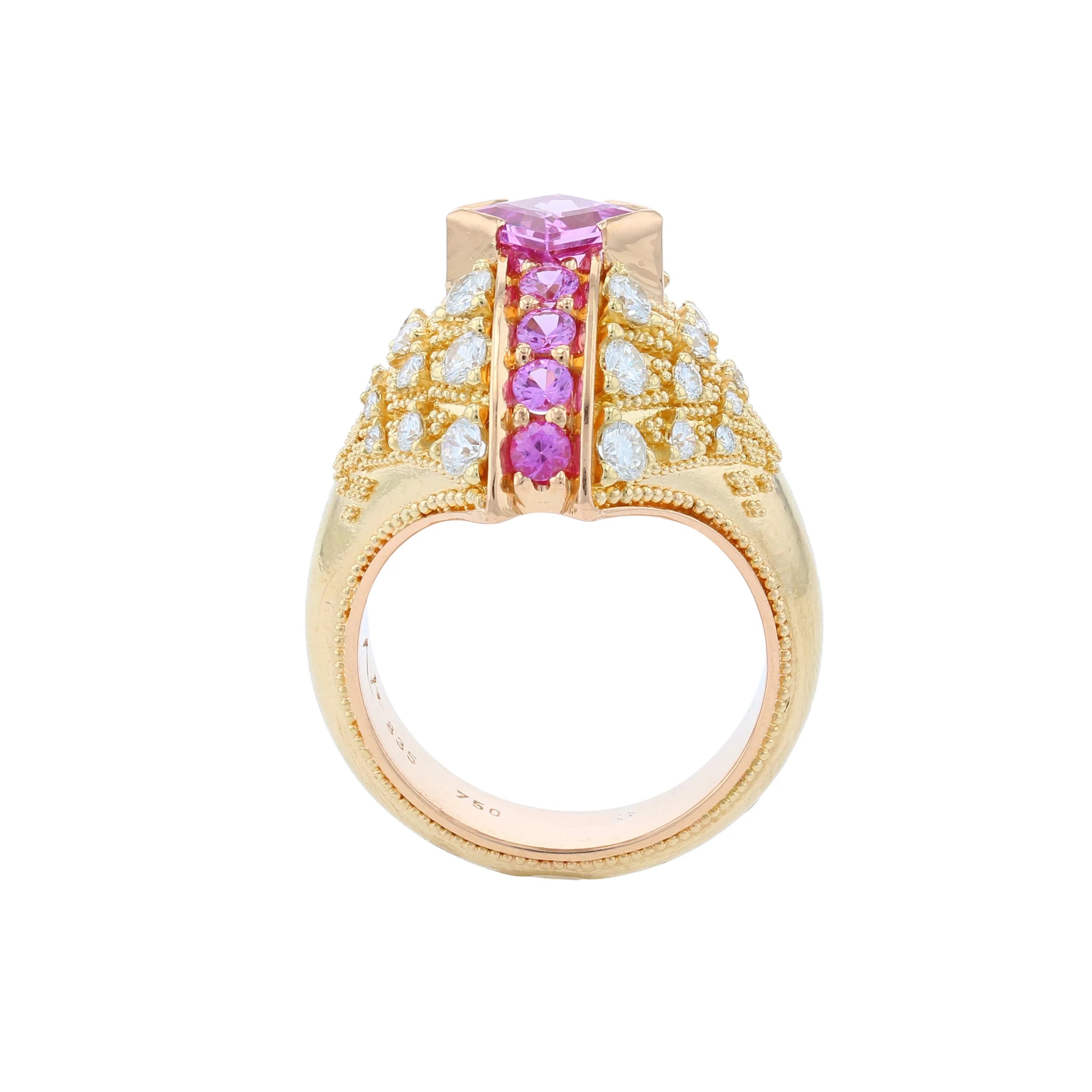 Pink Sapphire and Diamond Bombe Fan Ring