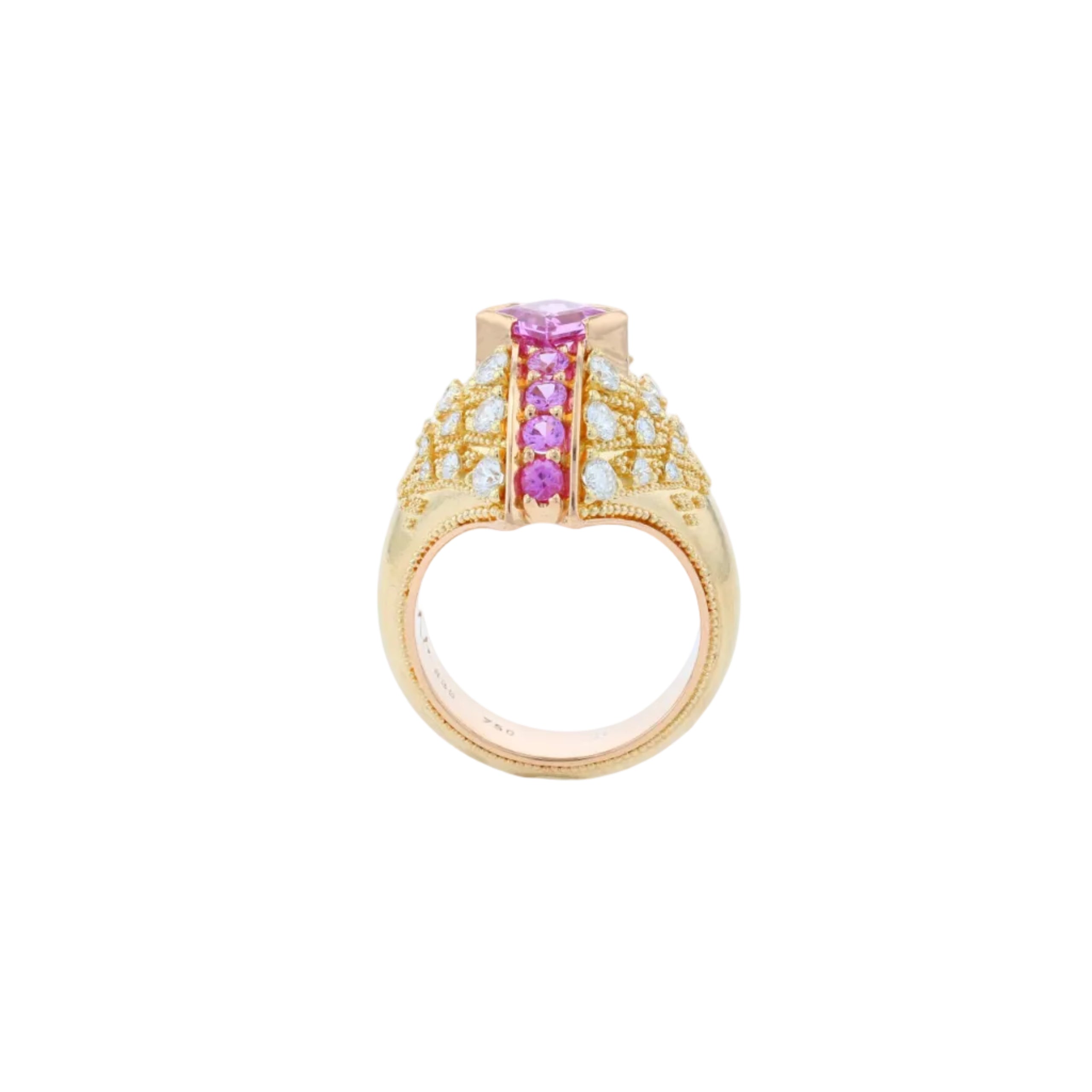 Pink Sapphire and Diamond Bombe Fan Ring