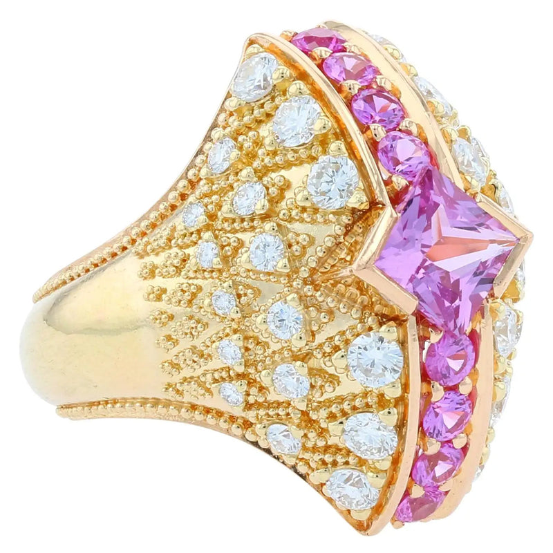 Pink Sapphire and Diamond Bombe Fan Ring