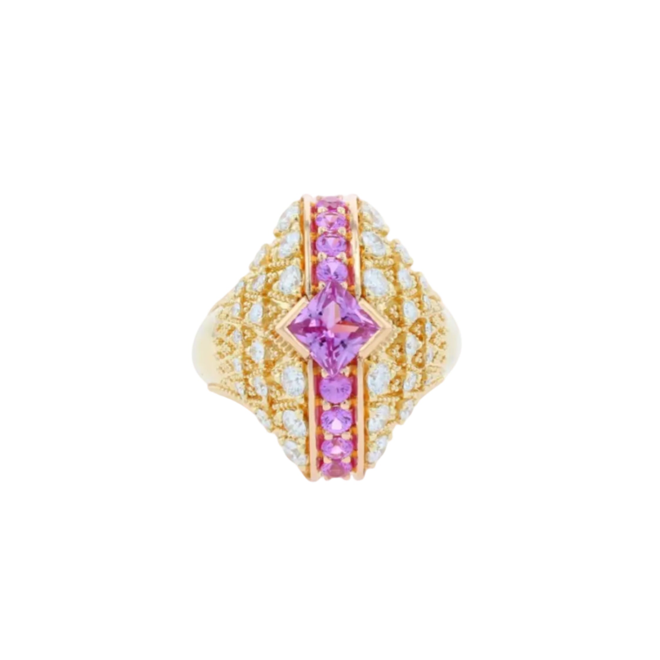 Pink Sapphire and Diamond Bombe Fan Ring
