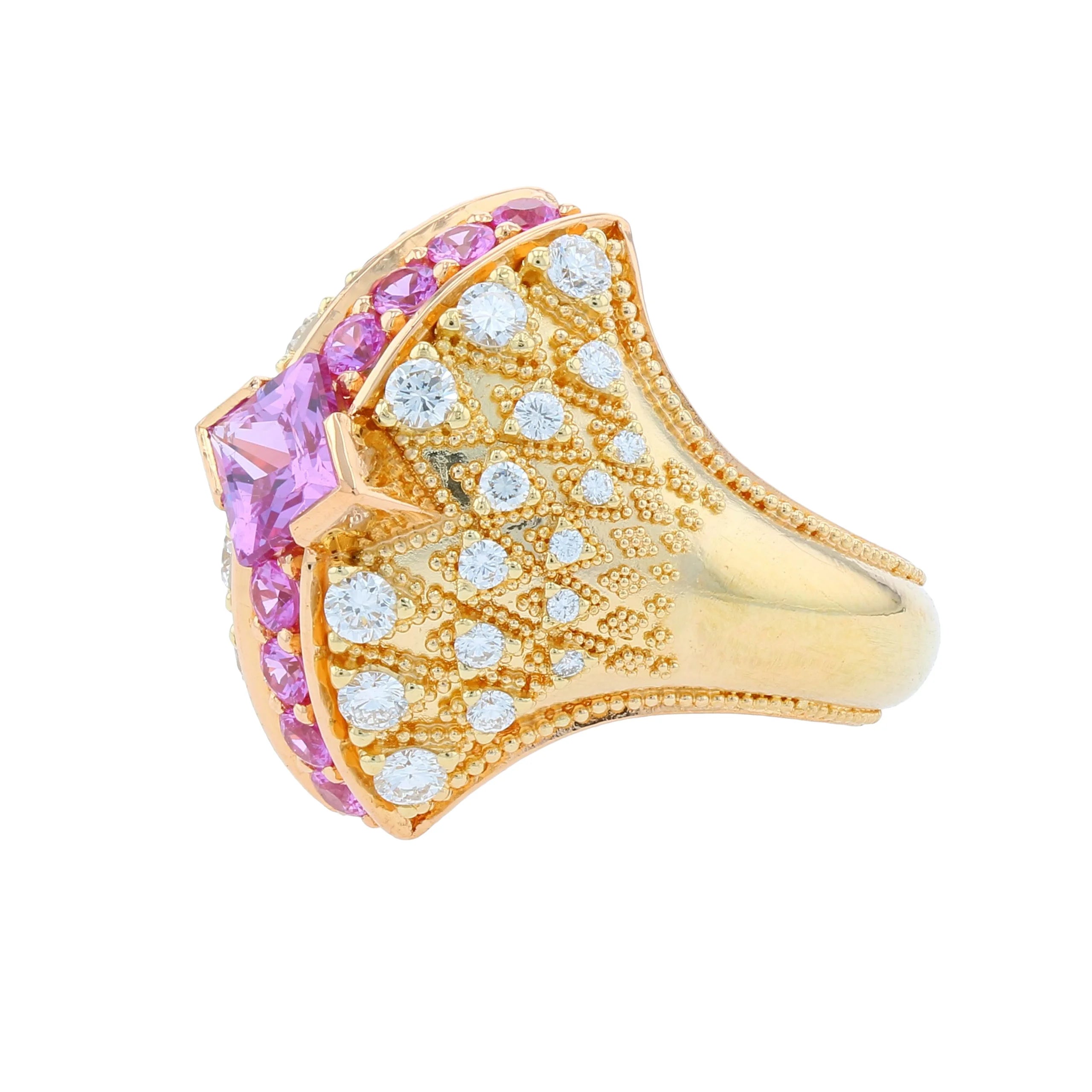 Pink Sapphire and Diamond Bombe Fan Ring