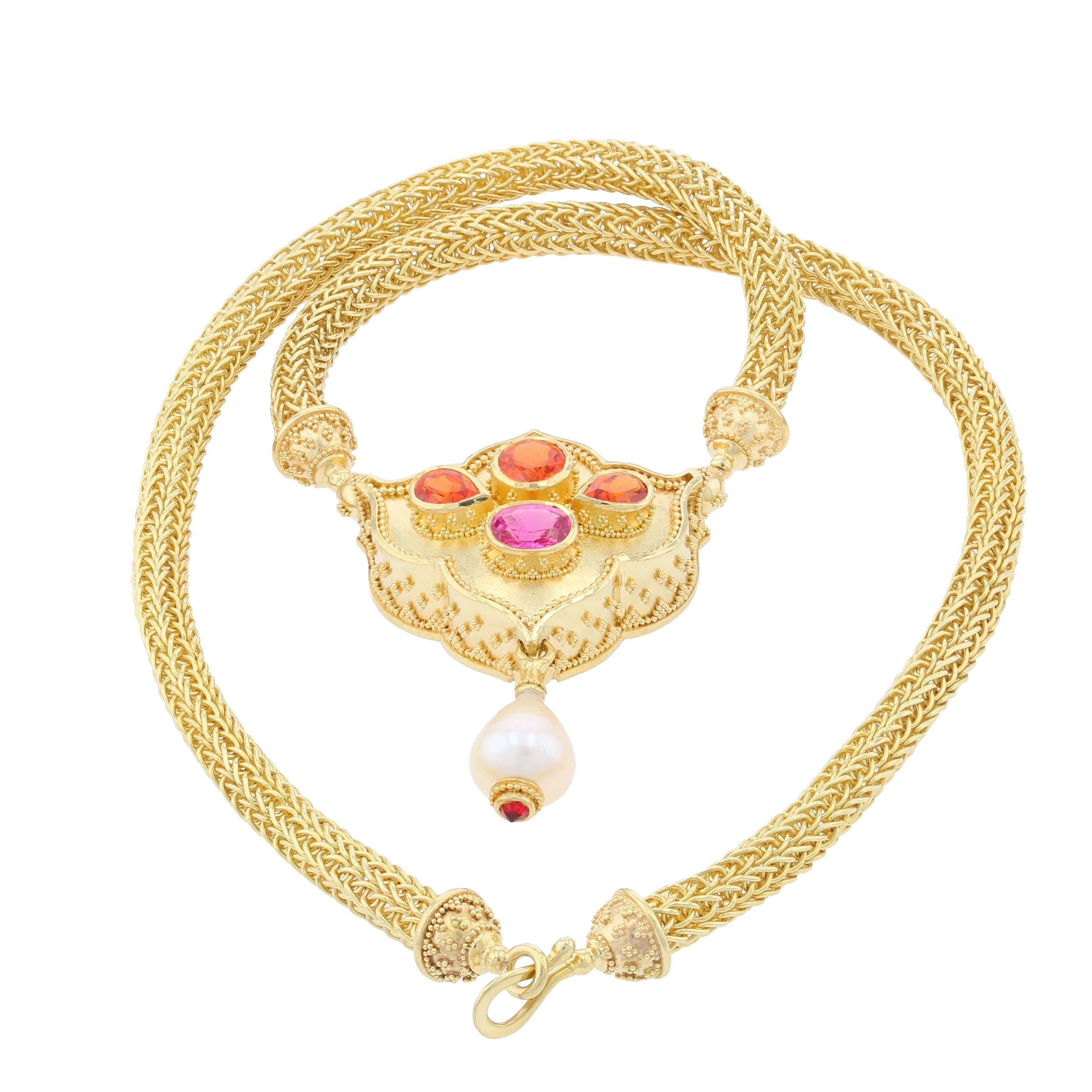 Flower Jewel Pendant Necklace with Mandarin Garnets and Spinel