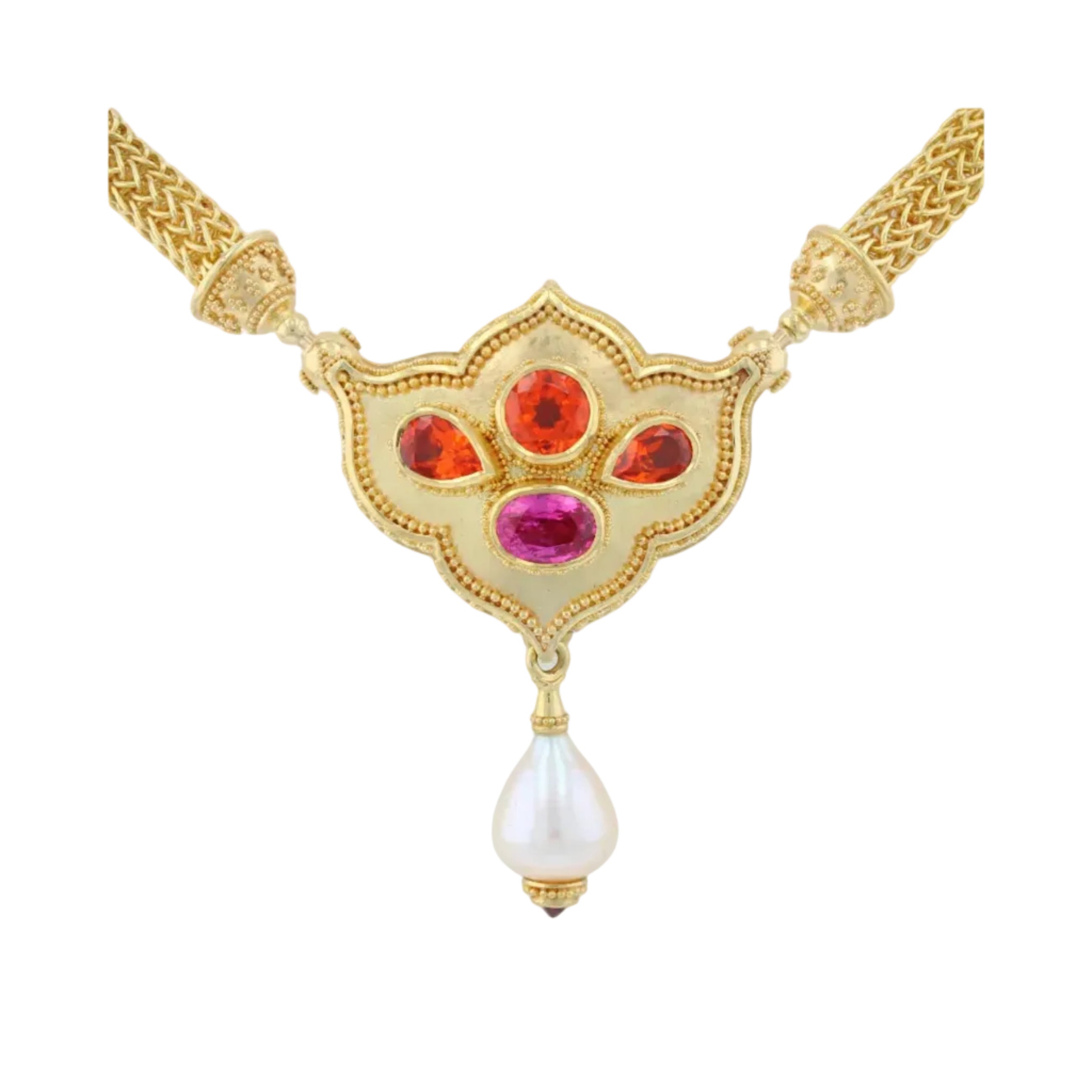 Flower Jewel Pendant Necklace with Mandarin Garnets and Spinel