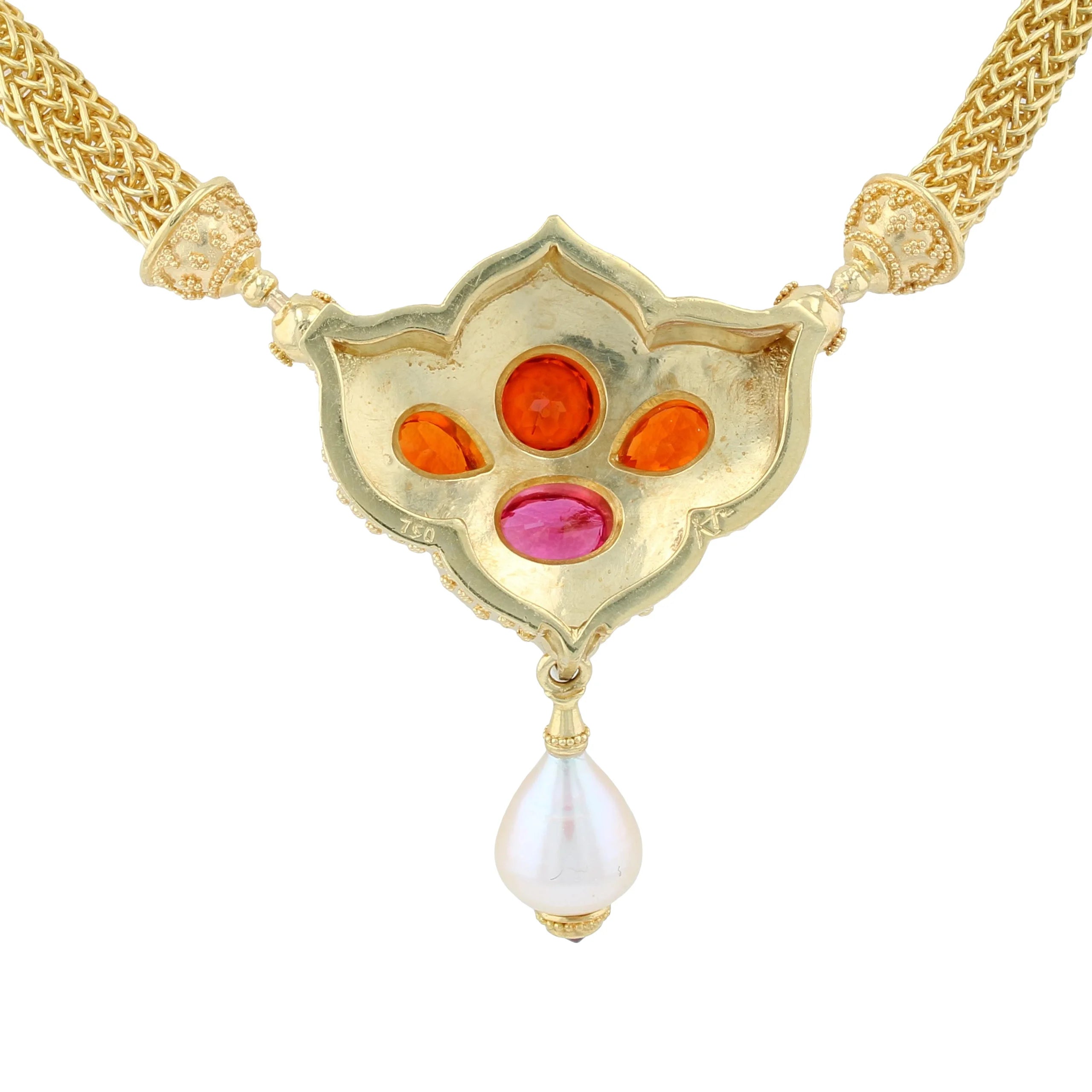 Flower Jewel Pendant Necklace with Mandarin Garnets and Spinel