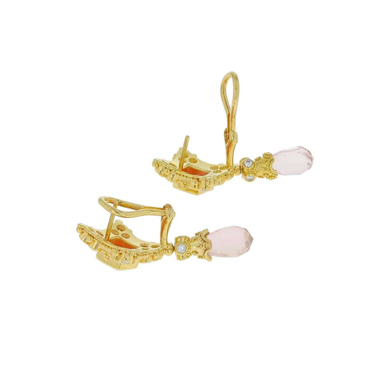 Pink Sapphire, Rose Quartz and Diamond Earrings