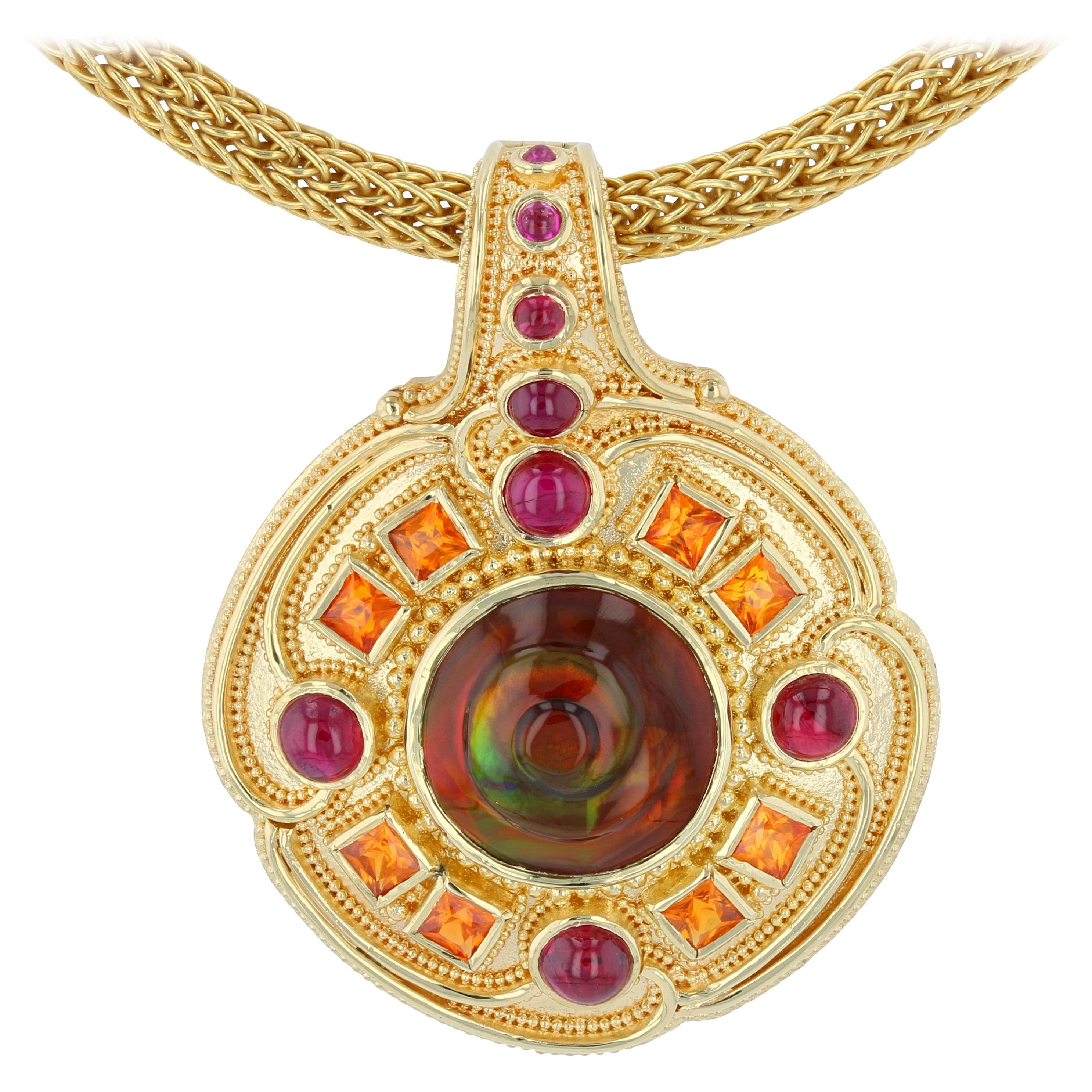 Fire Spiral Necklace Enhancer with Agate, Ruby and Garnet