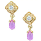 Diamond, Pink Sapphire Drop Earrings