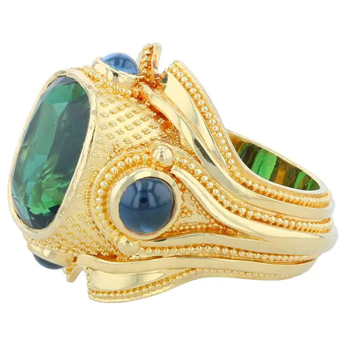 Green Tourmaline and Blue Sapphire Cocktail Ring