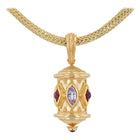 Kent Raible 18 Karat Gold Pink and Ruby Prayer Wheel Pendant with Granulation