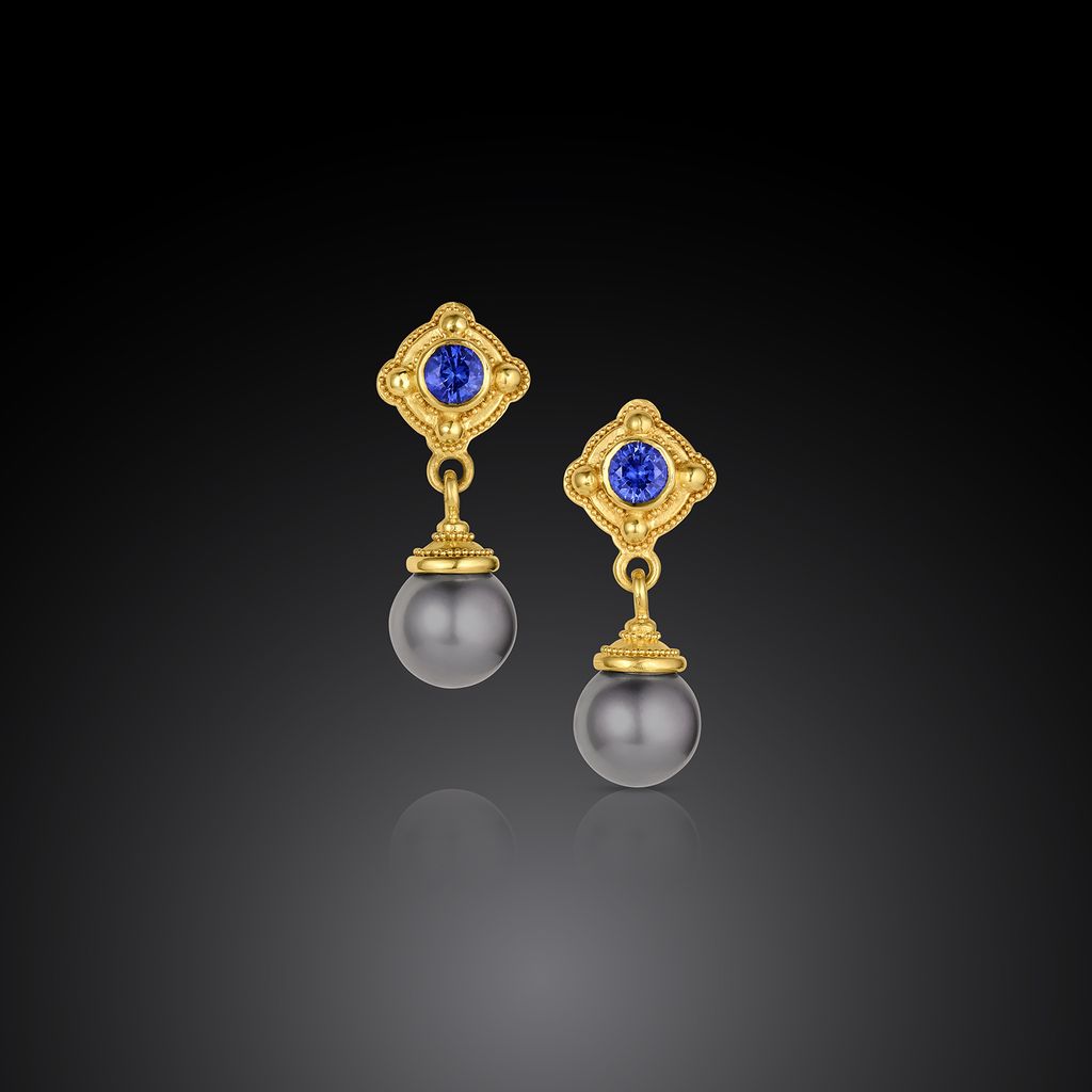 Blue Sapphire and Pearl Earrings