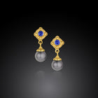 Blue Sapphire and Pearl Earrings
