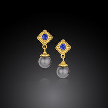 Blue Sapphire and Pearl Earrings