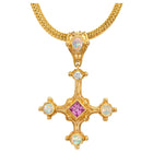 Cross Pendant with Pink Sapphire, Opal and Diamonds