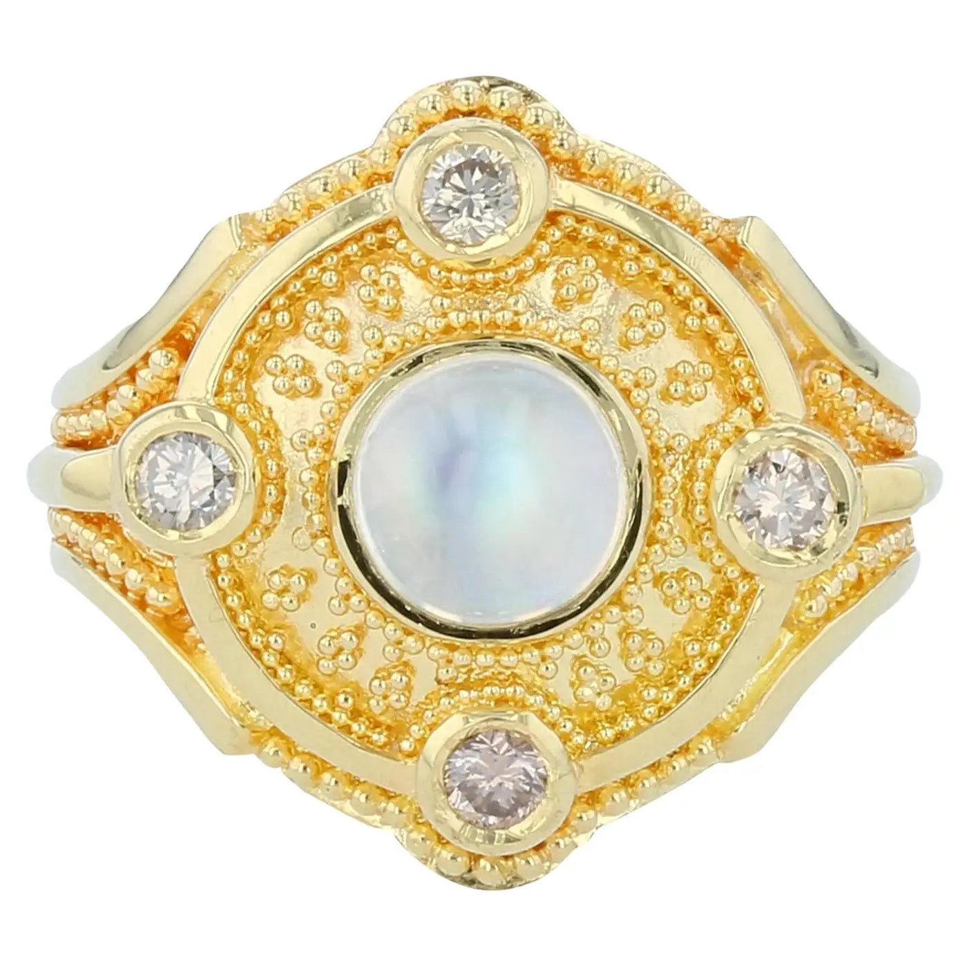 Moonstone and Champagne Diamond 18 Karat Gold Granulation Cocktail Ring