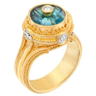 Indicolite Tourmaline, Diamond, 18K Gold Granulation Cocktail Ring