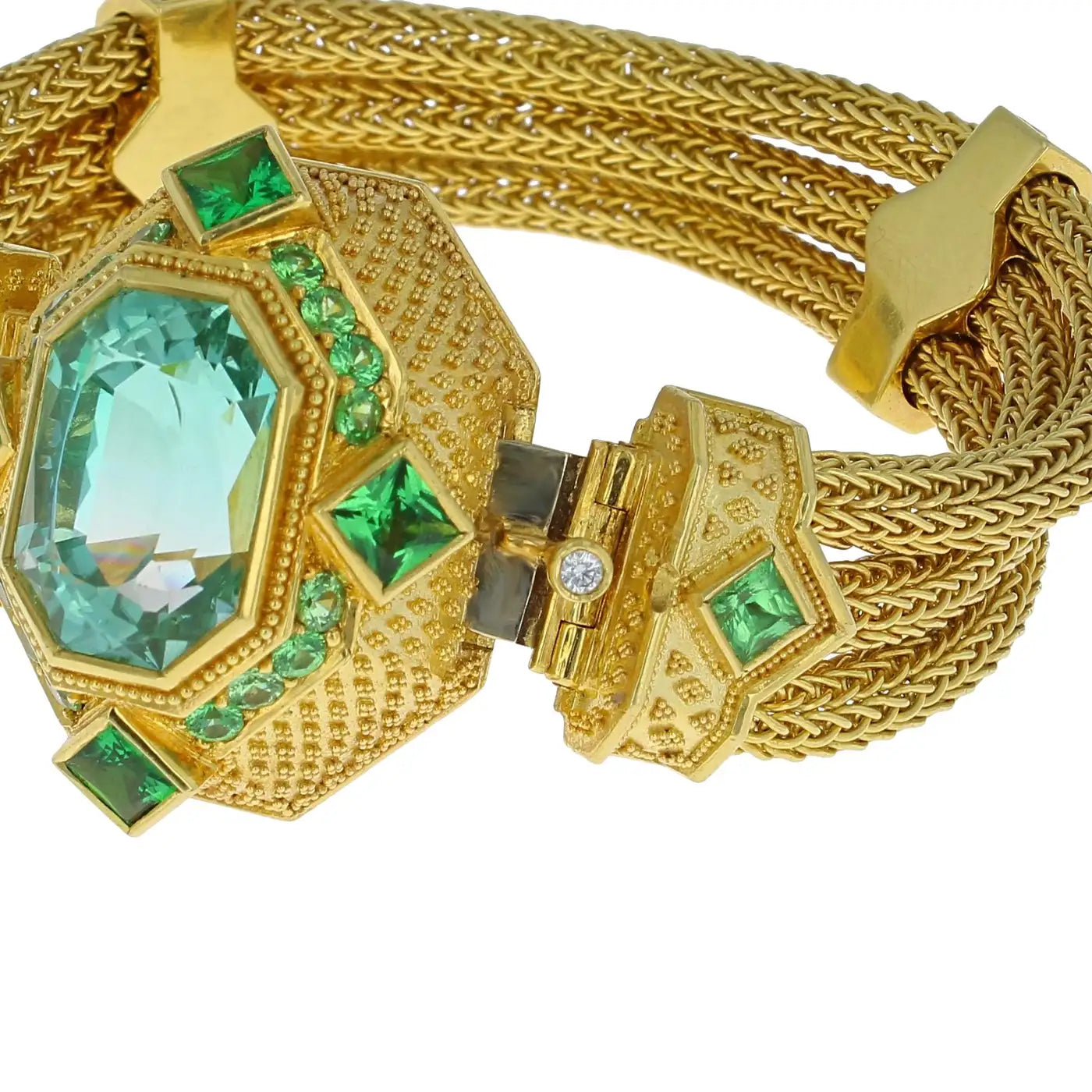 Kent Raible 18 Karat Gold Seafoam Tourmaline Chain Bracelet with Granulation