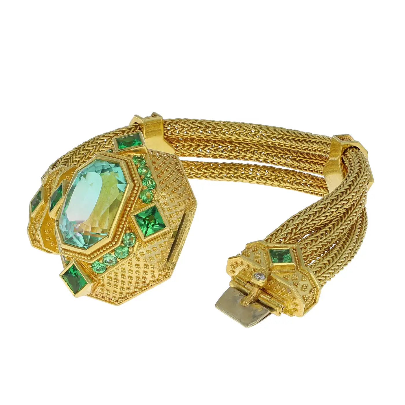 Kent Raible 18 Karat Gold Seafoam Tourmaline Chain Bracelet with Granulation