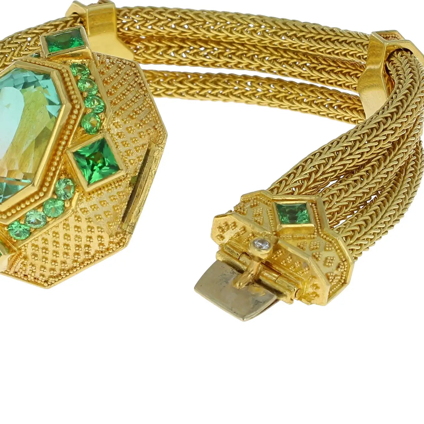 Kent Raible 18 Karat Gold Seafoam Tourmaline Chain Bracelet with Granulation