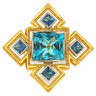 Cathedral Ring with Aquamarine and Blue Sapphires