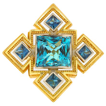 Cathedral Ring with Aquamarine and Blue Sapphires