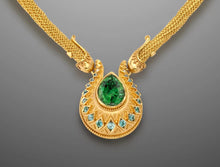 Chrome Tourmaline Drop Necklace, Handwoven Chain