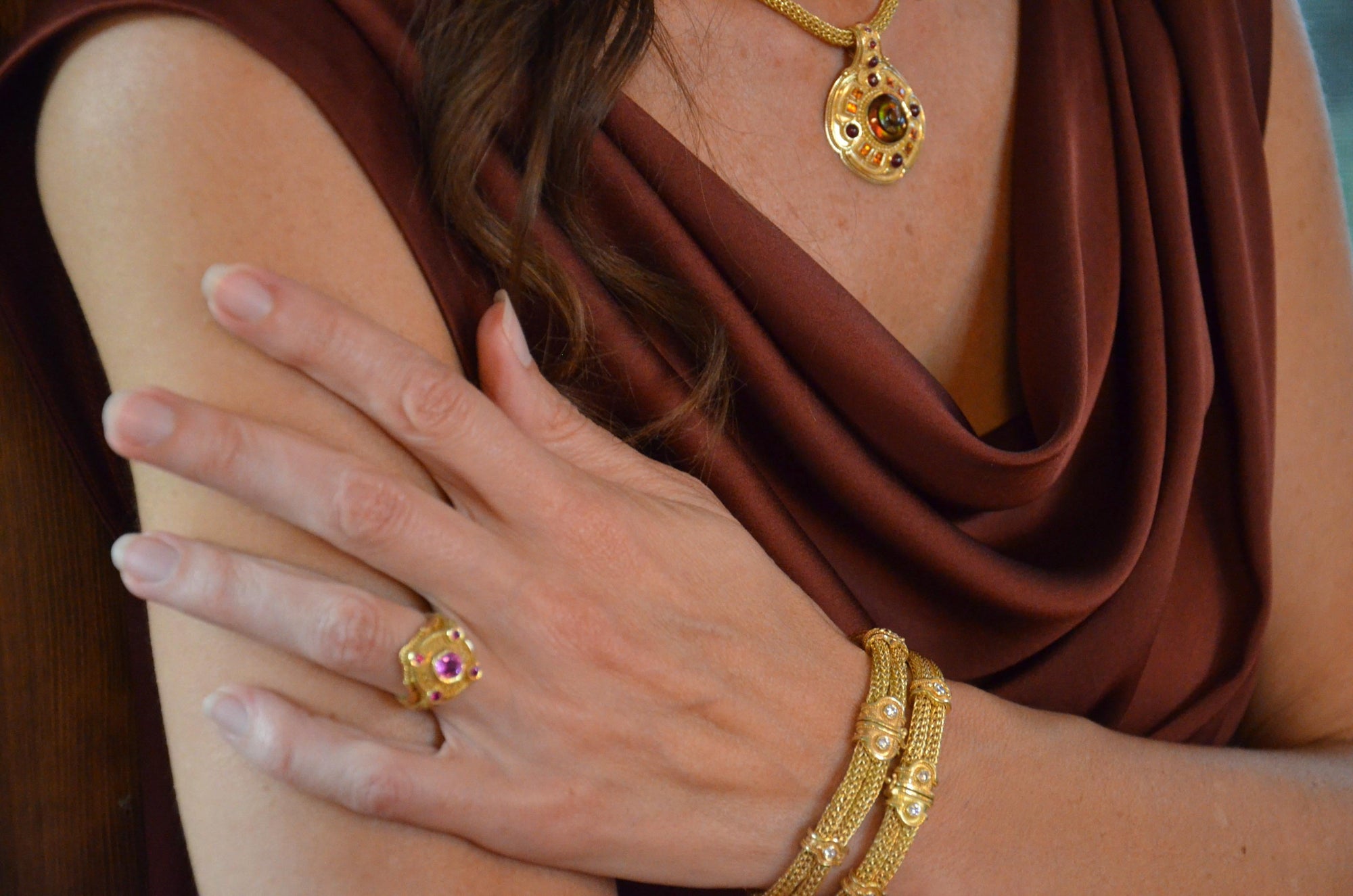 Fire Spiral Necklace Enhancer with Agate, Ruby and Garnet