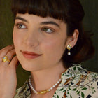 Moonstone and Pearls Drop Earrings with Granulation