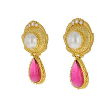 18 Karat Gold Rubellite and Mabe Pearl Earring with Diamonds