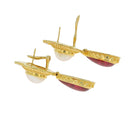 18 Karat Gold Rubellite and Mabe Pearl Earring with Diamonds