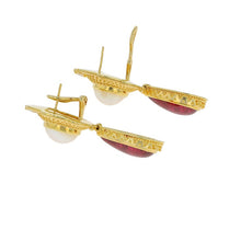 18 Karat Gold Rubellite and Mabe Pearl Earring with Diamonds