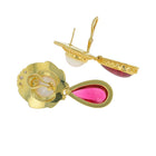 18 Karat Gold Rubellite and Mabe Pearl Earring with Diamonds