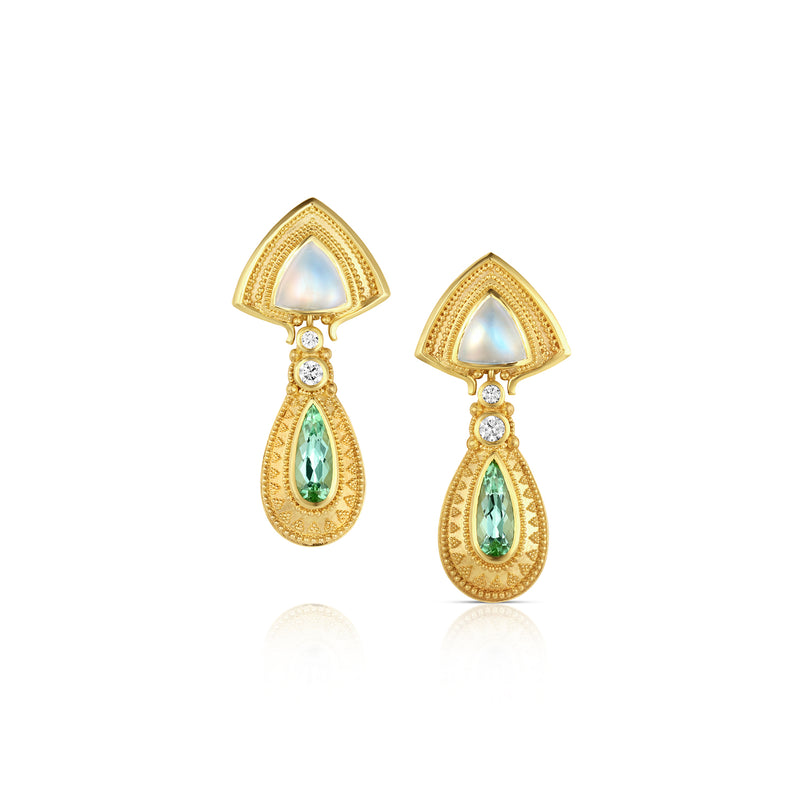Masterworks Moonstone & green tourmaline earrings