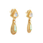 Rainbow Moonstone Earrings with Green Tourmaline Drops